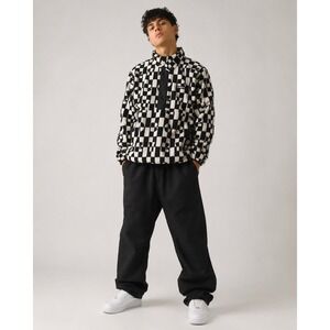 OBEY Echo Pop Over Jacket Mens M Black White Checkerboard Fleece Pullover 2019